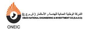 “Logo of Oman National Engineering & Investment Co. (ONEIC) featuring a white crescent moon and sunburst inside a black and orange circle, with the company’s full name written above and the abbreviation ONEIC below.”
