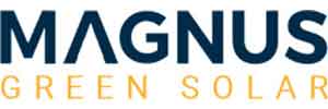 Magnus Green Solar company logo featuring a stylized gold ‘M’ and blue and gold text on a white background.